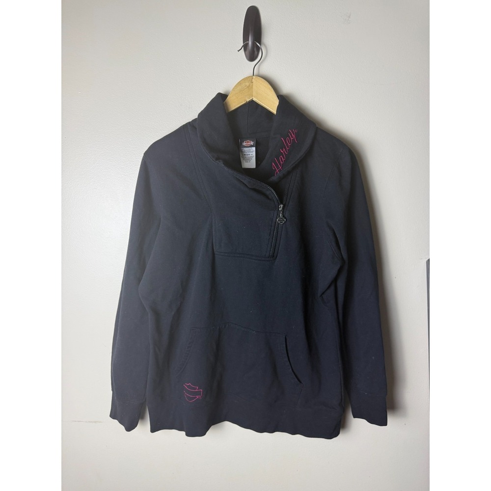 Harley Davidson Jacket Womens XL Black Asymmetrical Zip Collar‎ Pockets